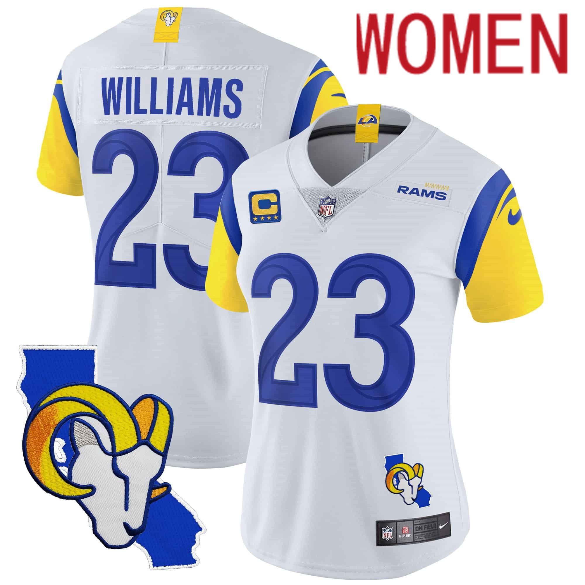 Women Los Angeles Rams #23 Williams White 2024 Nike California Patch Vapor Limited NFL Jersey->women nfl jersey->Women Jersey